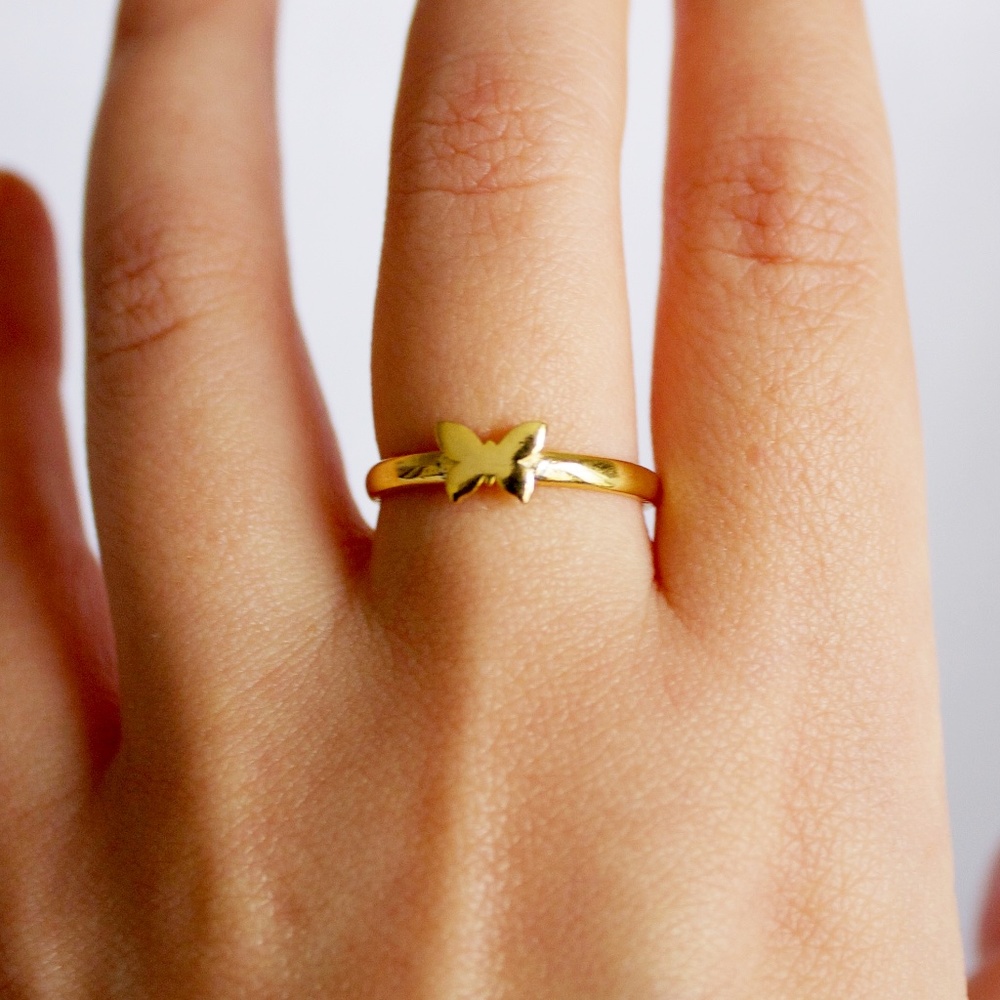 Dainty Adjustable Butterfly Ring 24 k gold plated